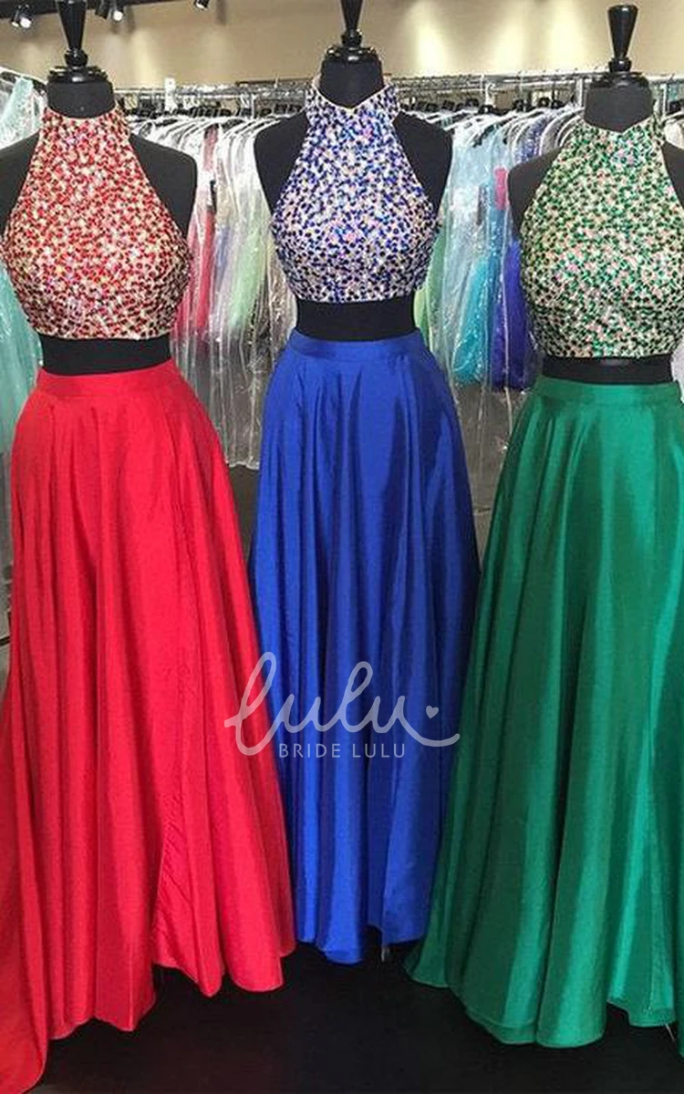 High Neck Beaded Two-Piece Prom Dress Long Unique Prom Dress 2025