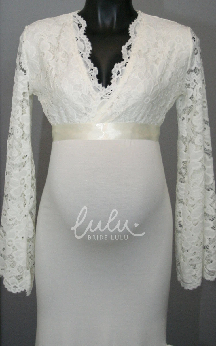 Sheath Maternity Wedding Dress with Sweep Train and Long Sleeves