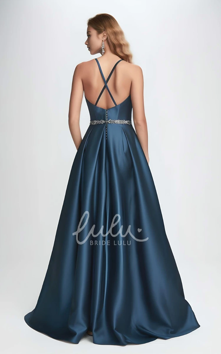 Satin Sleeveless A-Line Prom Dress with Train Sexy & Modern