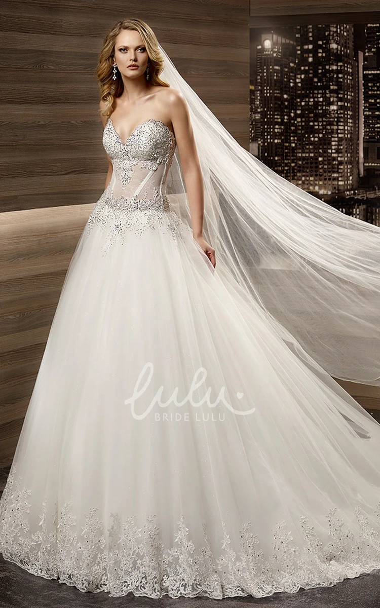 Beaded Illusion Corset A-Line Wedding Dress Sweetheart Brush Train