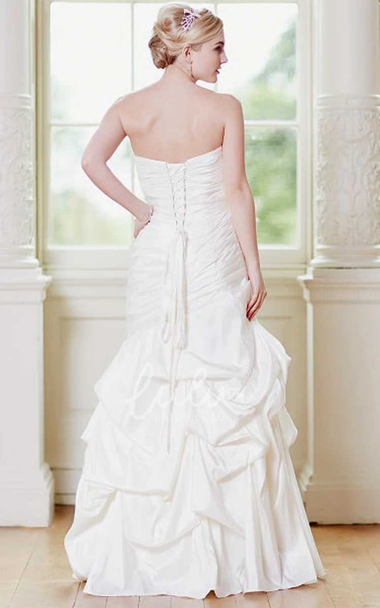 Ruffled Mermaid Taffeta Wedding Dress with Ruching and Lace Up Strapless