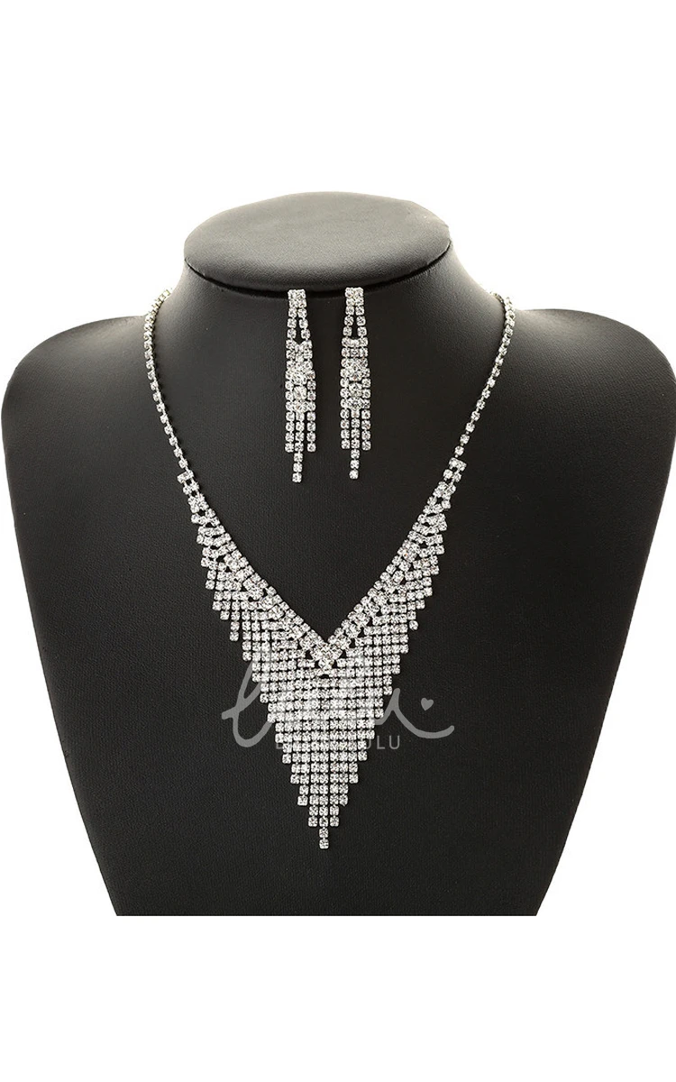 Classic Bridal and Evening Party Rhinestone Necklace and Earrings Jewelry Set