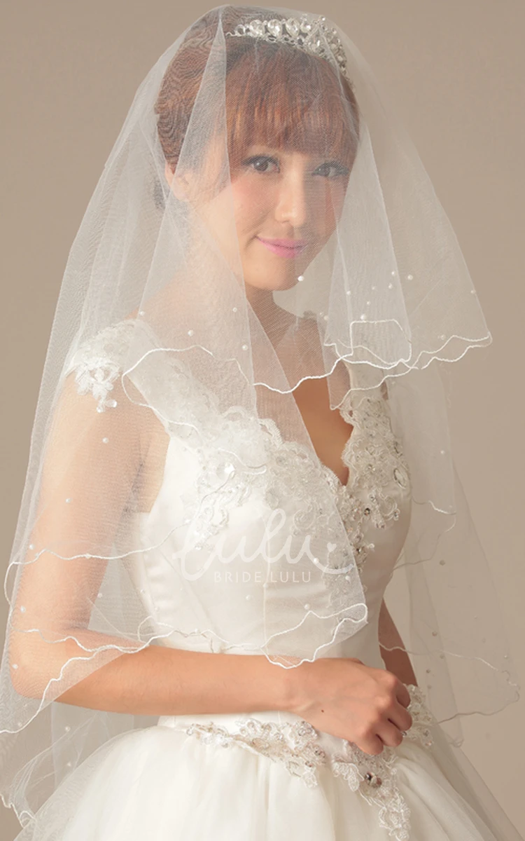 Fingertip Tulle Wedding Veil with Beading Simple & Elegant Wedding Dress Accessory
