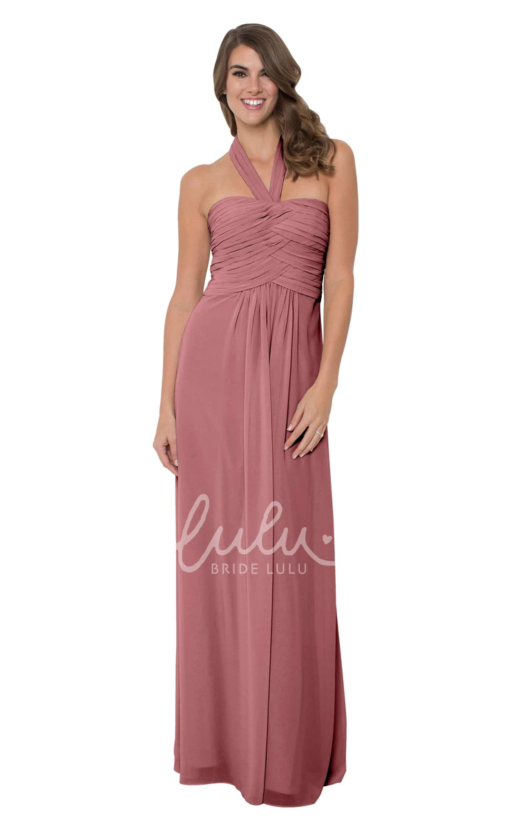 Halter Chiffon Bridesmaid Dress Sleeveless & Ruched Multi-Color Convertible