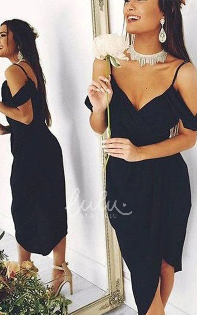 Sheath Off-shoulder Split Front High-low Chiffon Homecoming Dress with Spaghetti Straps