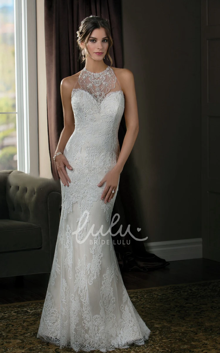 Illusion Neck Mermaid Wedding Dress with Appliques and Sleeveless Design