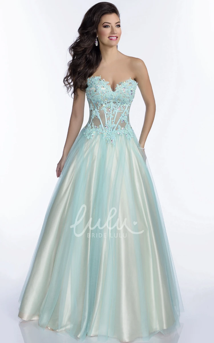 Lace Applique Sweetheart A-Line Tulle Dress with Lace-Up Back