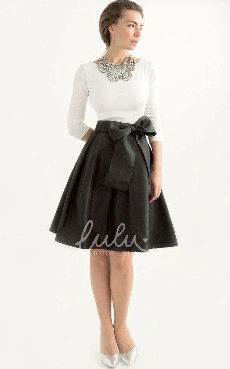 Knee-length Black Taffeta Long Sleeve Bridesmaid Dress