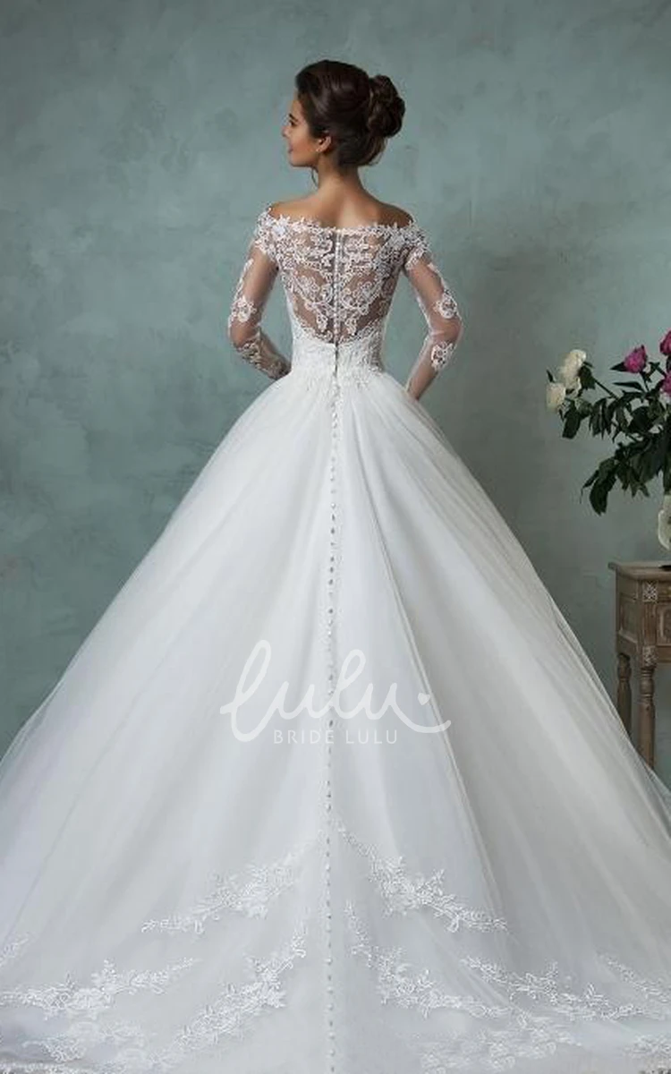 Empire Ball Gown Lace Dress with Long Sleeves and Court Train