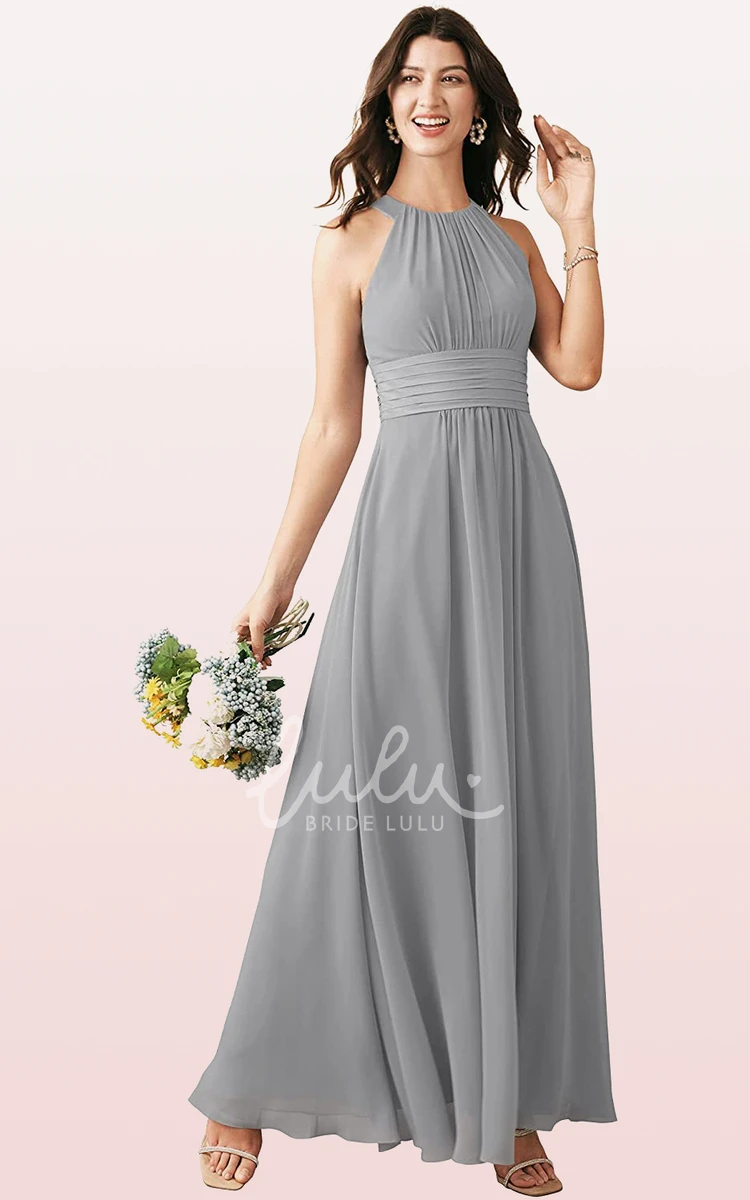 Halter A-Line Chiffon Bridesmaid Dress with Ruching Elegant Ankle-Length