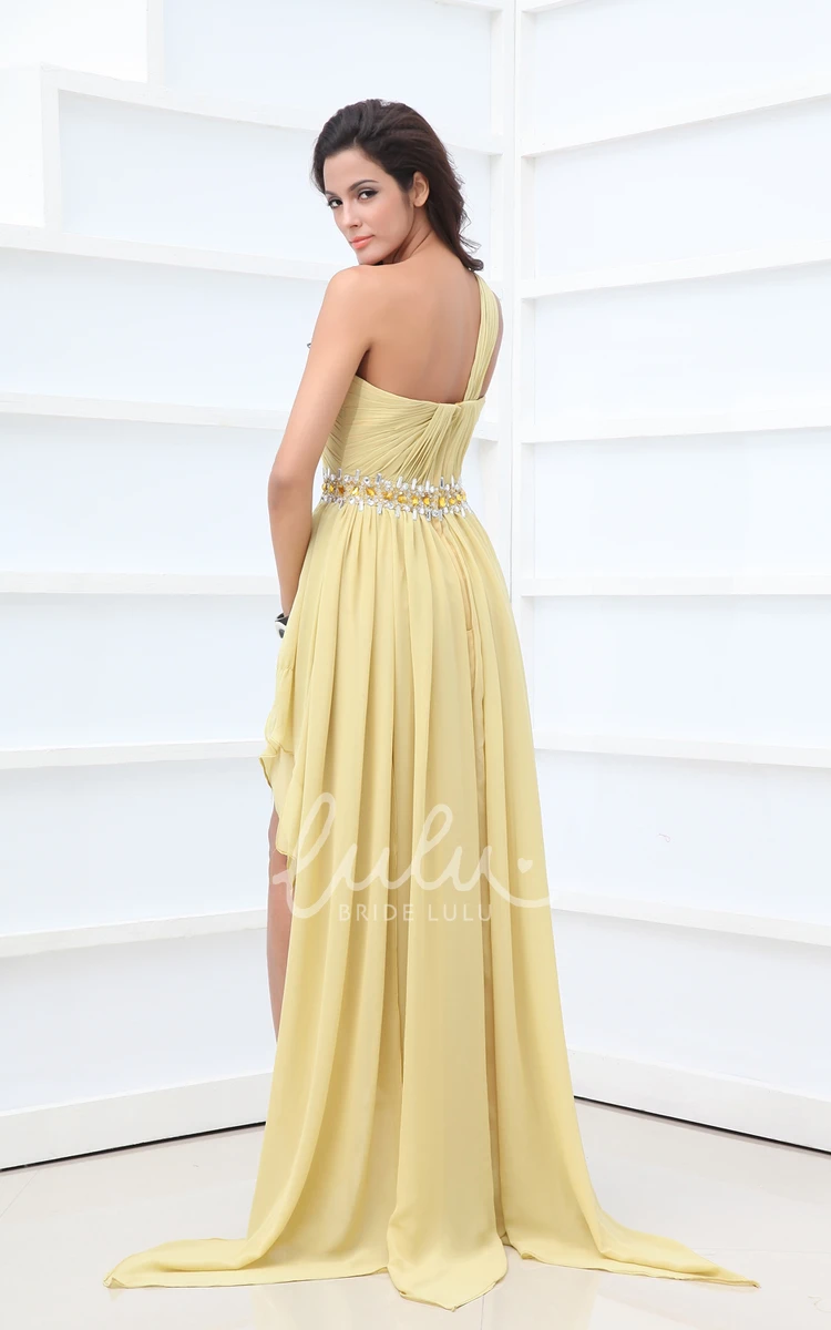 High-Low One-Shoulder Ruched Chiffon Bridesmaid Dress