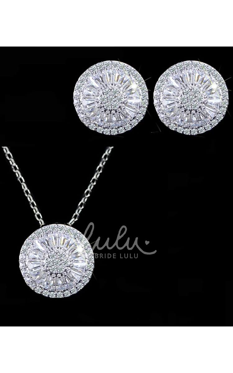 Elegant Circular Shaped Rhinestone Necklace and Earrings Jewelry Set