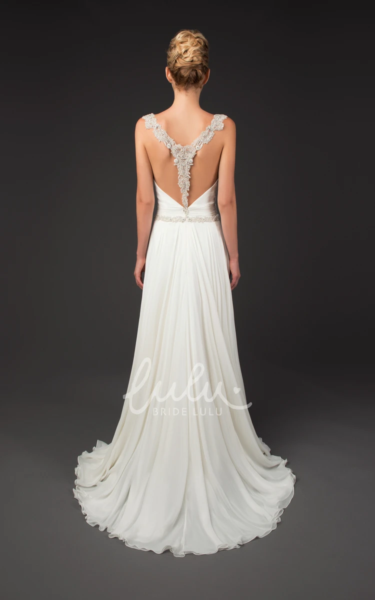 Sleeveless V-Neck Chiffon Wedding Dress with Ruched Bodice