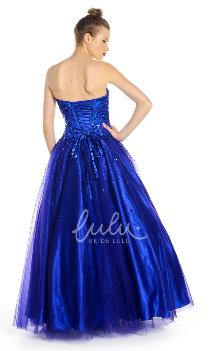 Long Sequined A-Line Strapless Tulle Prom Dress with Corset Back 2024 Prom Dress