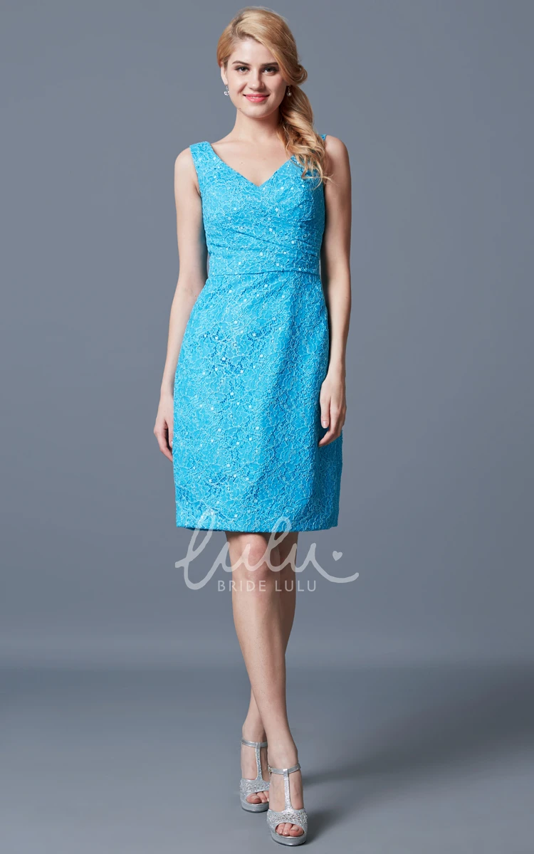 Short Lace Dress with V-neckline and Sleeveless Design Unique Cocktail Dress