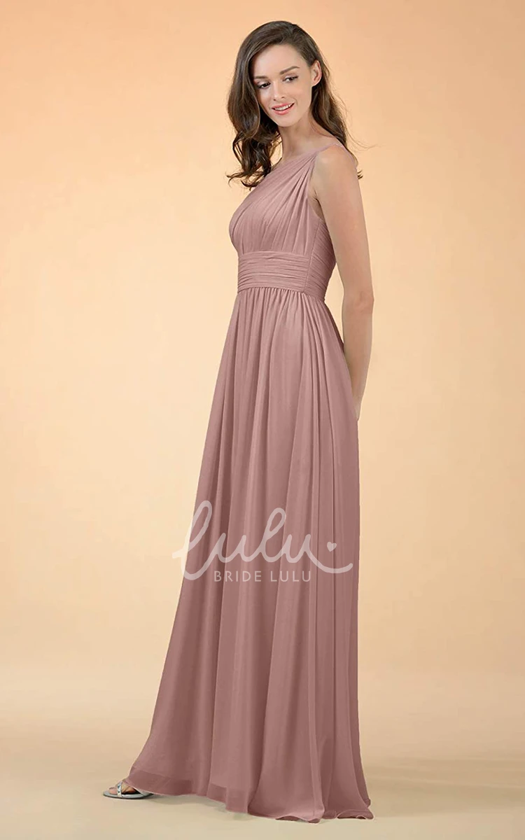 One-Shoulder A-Line Chiffon Bridesmaid Dress with Ruching Casual Floor-Length