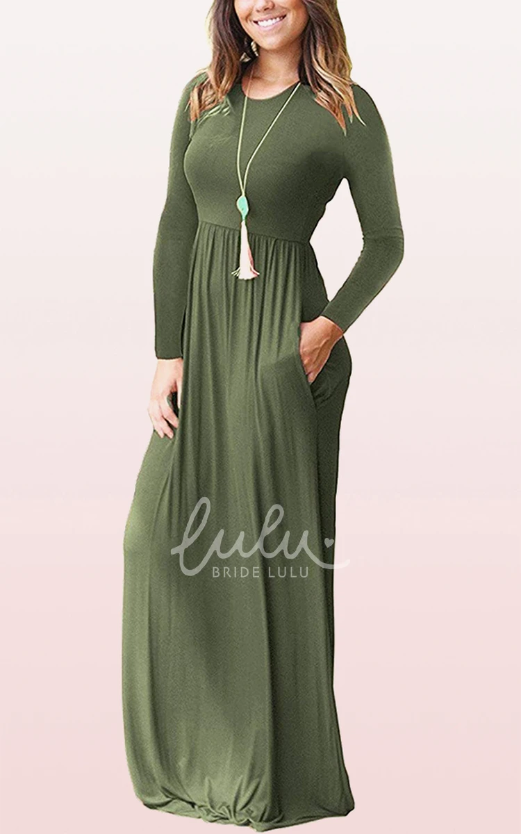 Long Sleeve A-Line Bateau Mother Dress with Pockets Casual Jersey