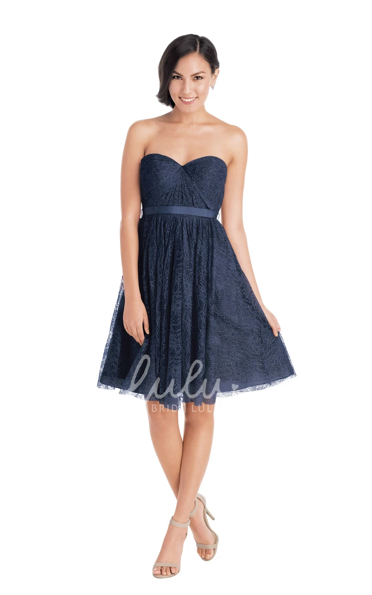 Ribboned Lace Cap Sleeve Sweetheart Short Bridesmaid Dress in Multiple Colors