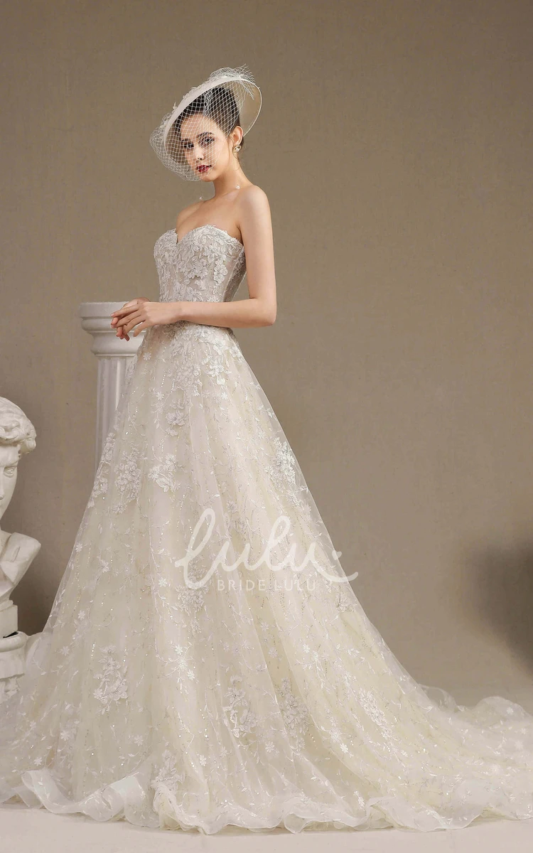 Lace Ballgown Princess Floral Appliqued Sweetheart Wedding Dress Simple Country Bridal Gown