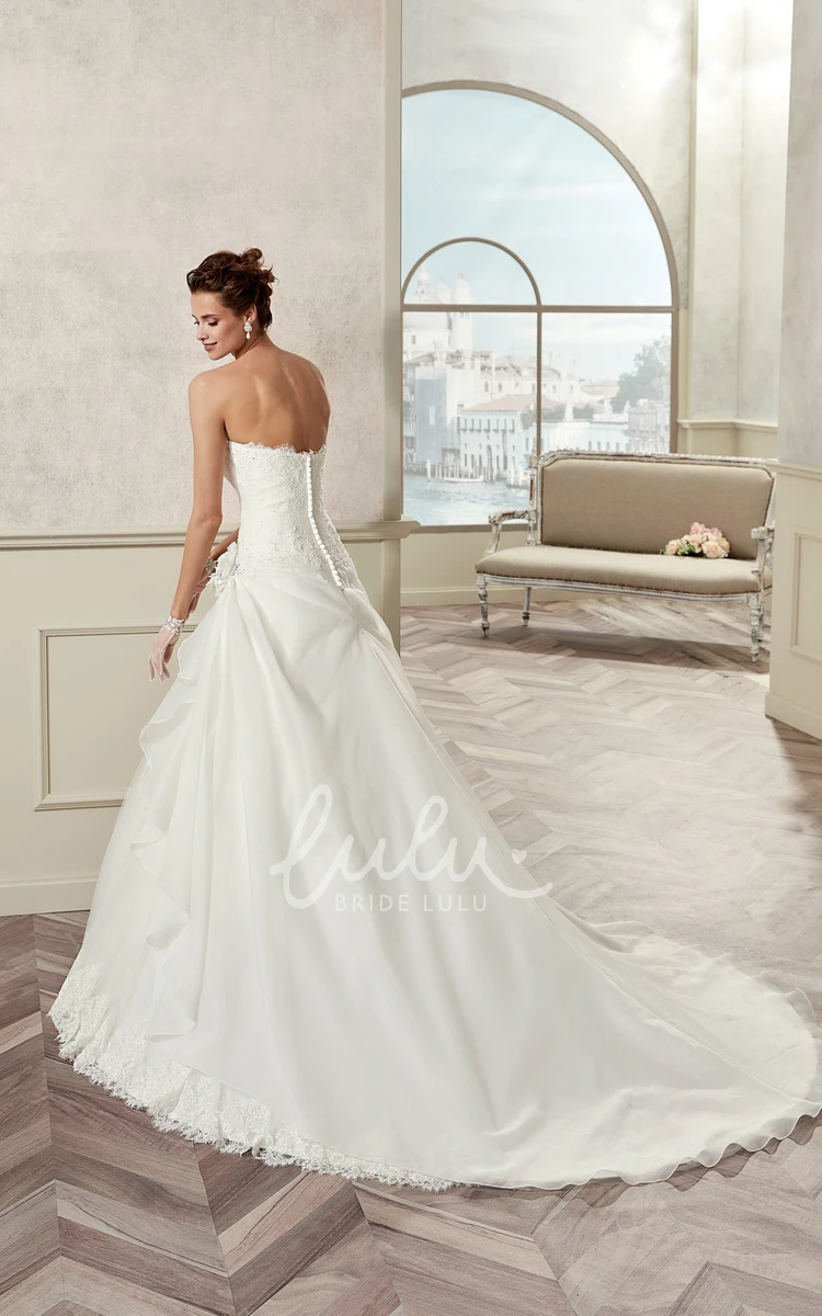 A-Line Wedding Dress with Asymmetrical Ruffles and Fine Appliques Sweetheart Style