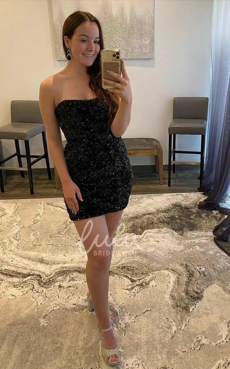 Strapless Sequin Bodycon Homecoming Dress with Open Back Sexy Prom Dress