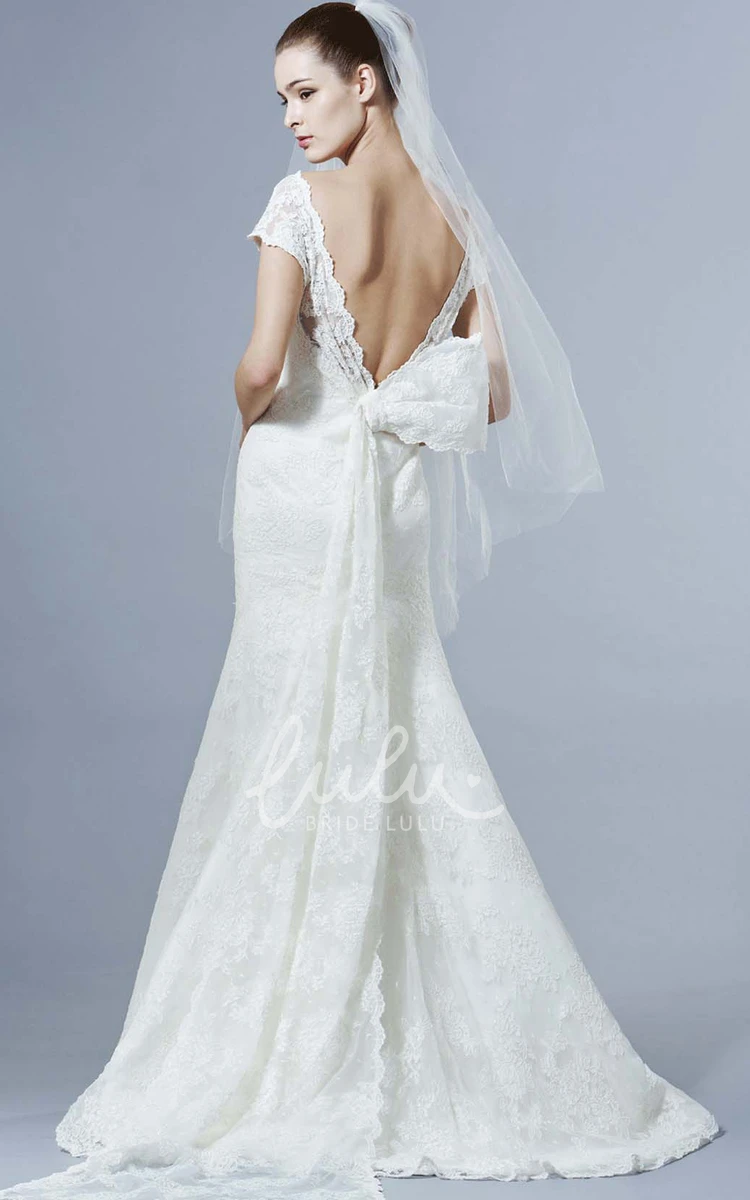 Mermaid Cap Sleeve Lace Wedding Dress with Bateau Neck Modern Bridal Dress