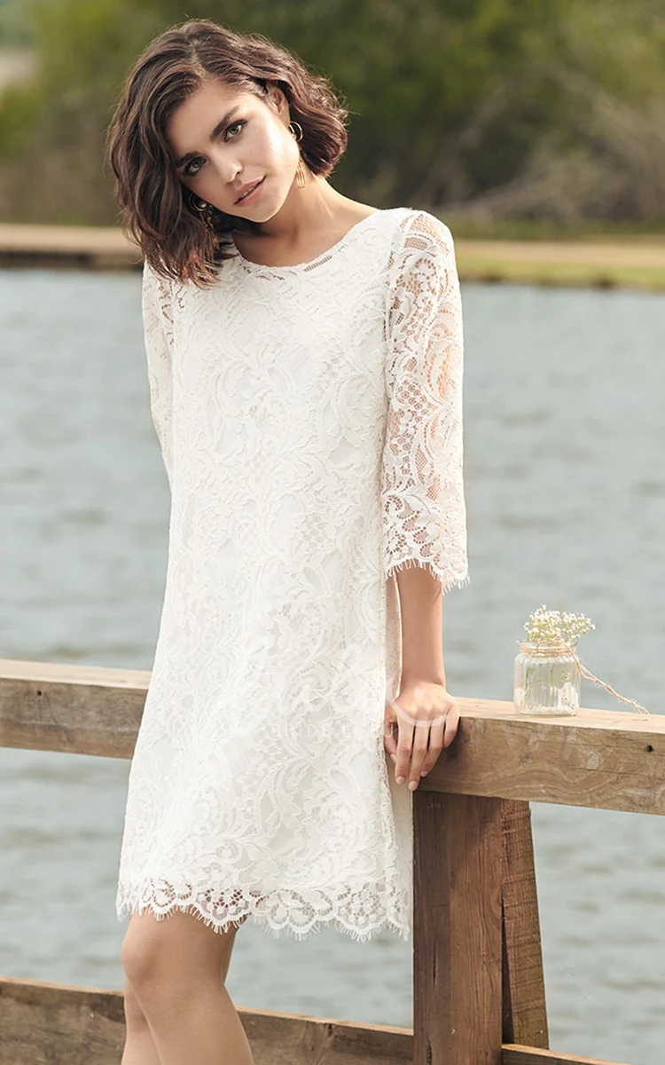 Lace A Line Knee-length Bateau Wedding Dress with Bow Modern Wedding Dress