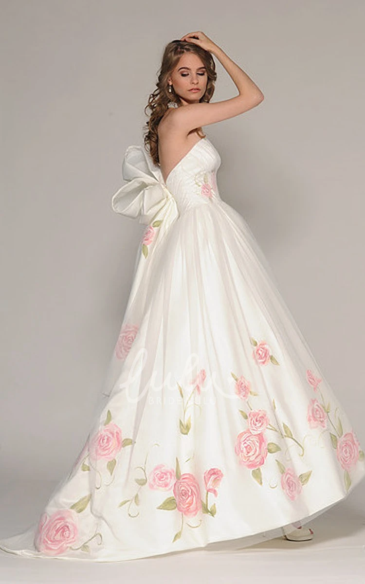 Embroidered High-Low Tulle Wedding Dress with Sweetheart Neckline and Bows