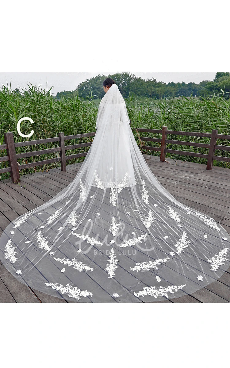 Korean Style Lace Applique Large Tailed Tulle Veil New Arrival