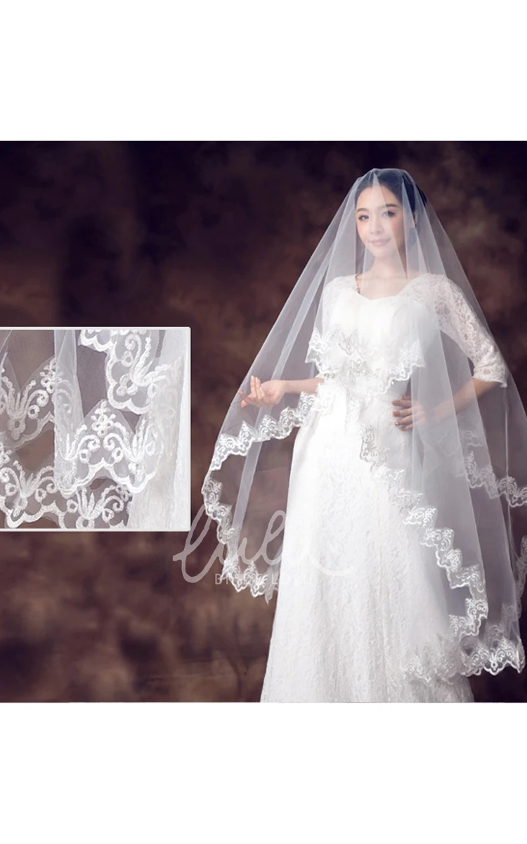 Soft Tulle Wedding Veil Lace Edge & Simple Style