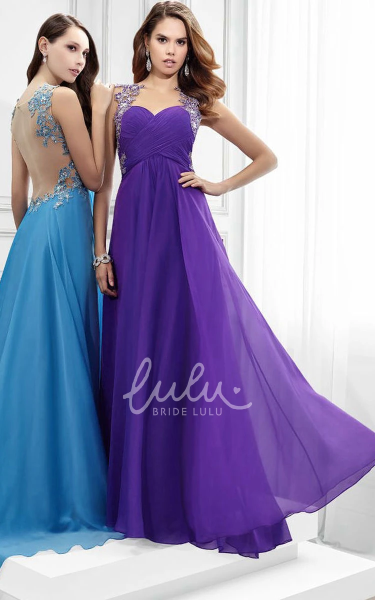 Criss-Cross Chiffon Sleeveless Prom Dress with Scoop Neck Flowy Women's Dress