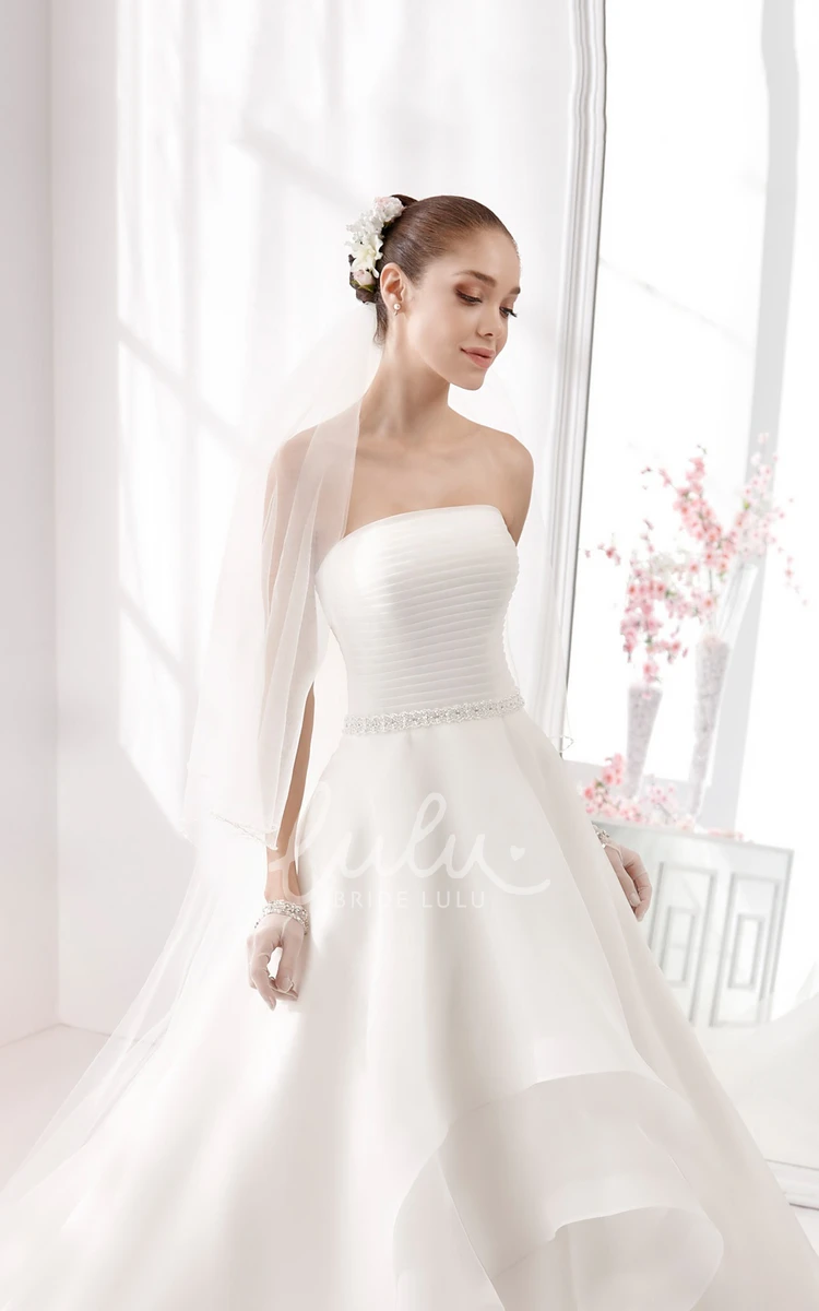 A-Line Wedding Gown with Ruffled Skirt Strapless Pleated Bodice