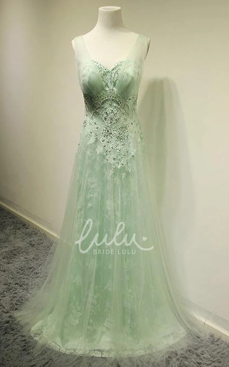 A-line Lace Tulle Dress Sleeveless Bridesmaid Dress