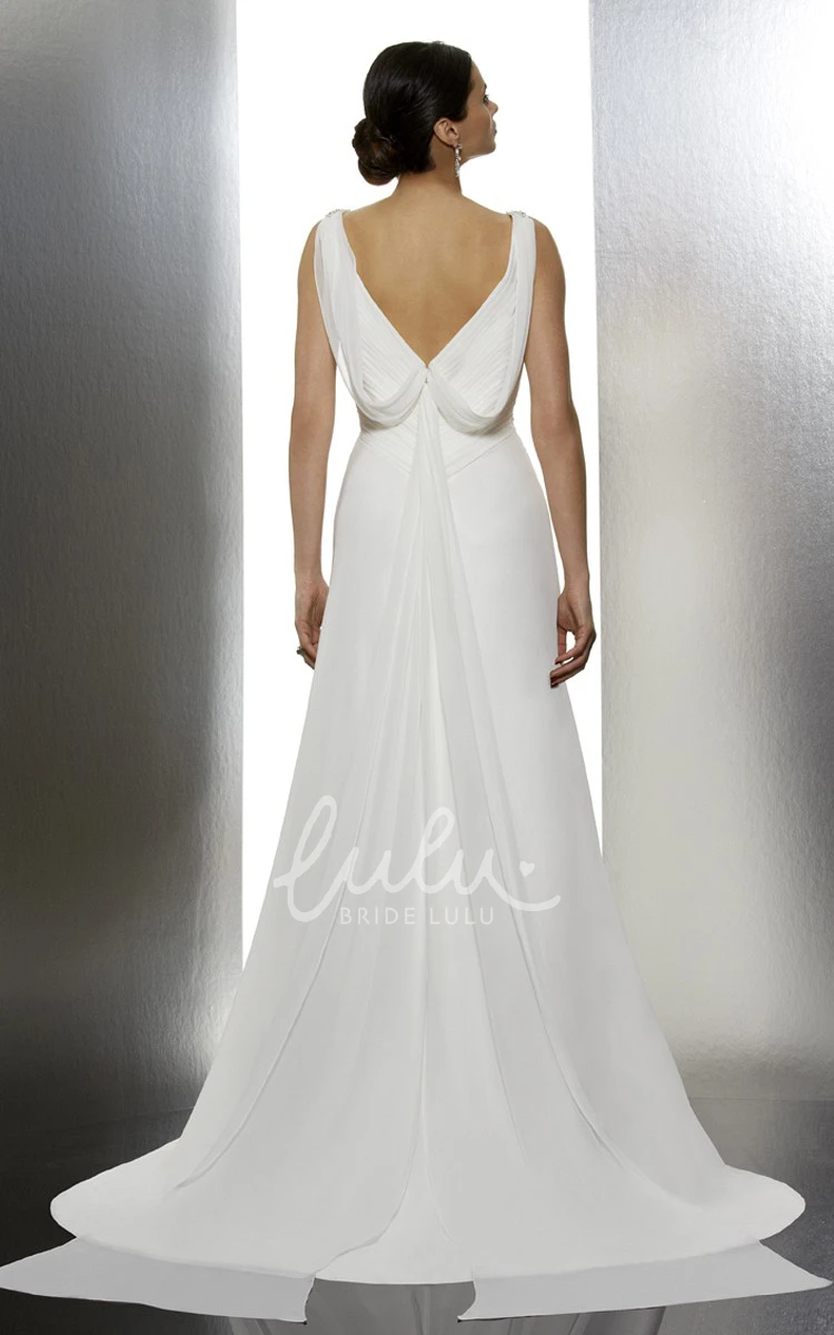 V-Neck Chiffon Wedding Dress with Ruching and Sweep Train Modern Bridal Gown