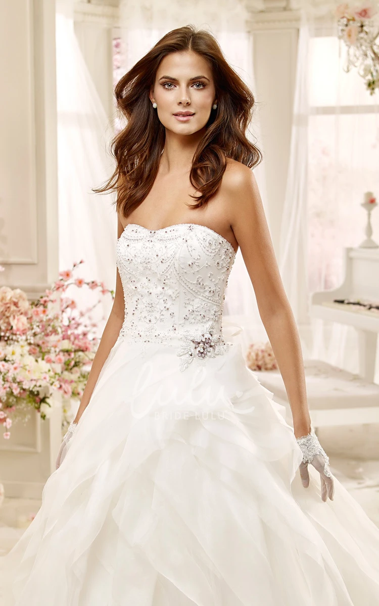 Beaded Strapless A-line Wedding Dress with Asymmetrical Ruching Classy Bridal Gown