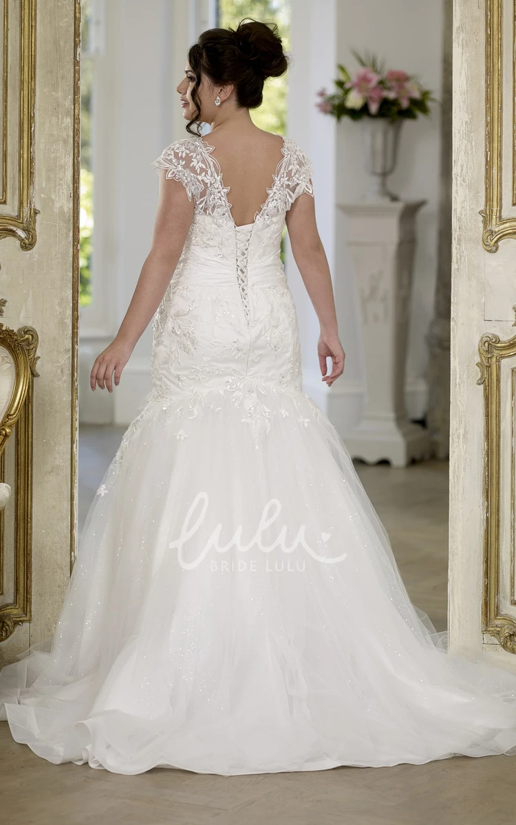 Scoop Neck Tulle Trumpet Wedding Dress with Ruffles and Corset Back