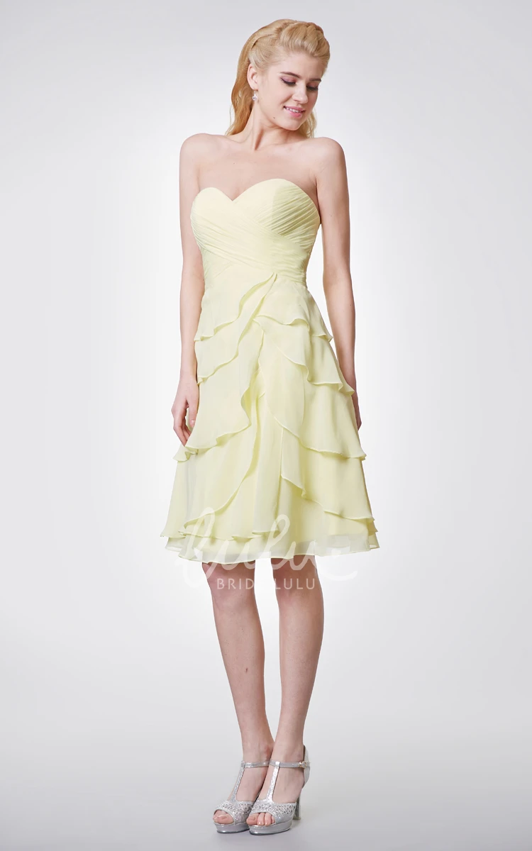 Knee Length Chiffon Bridesmaid Dress with Sweetheart Neckline and Layered Skirt