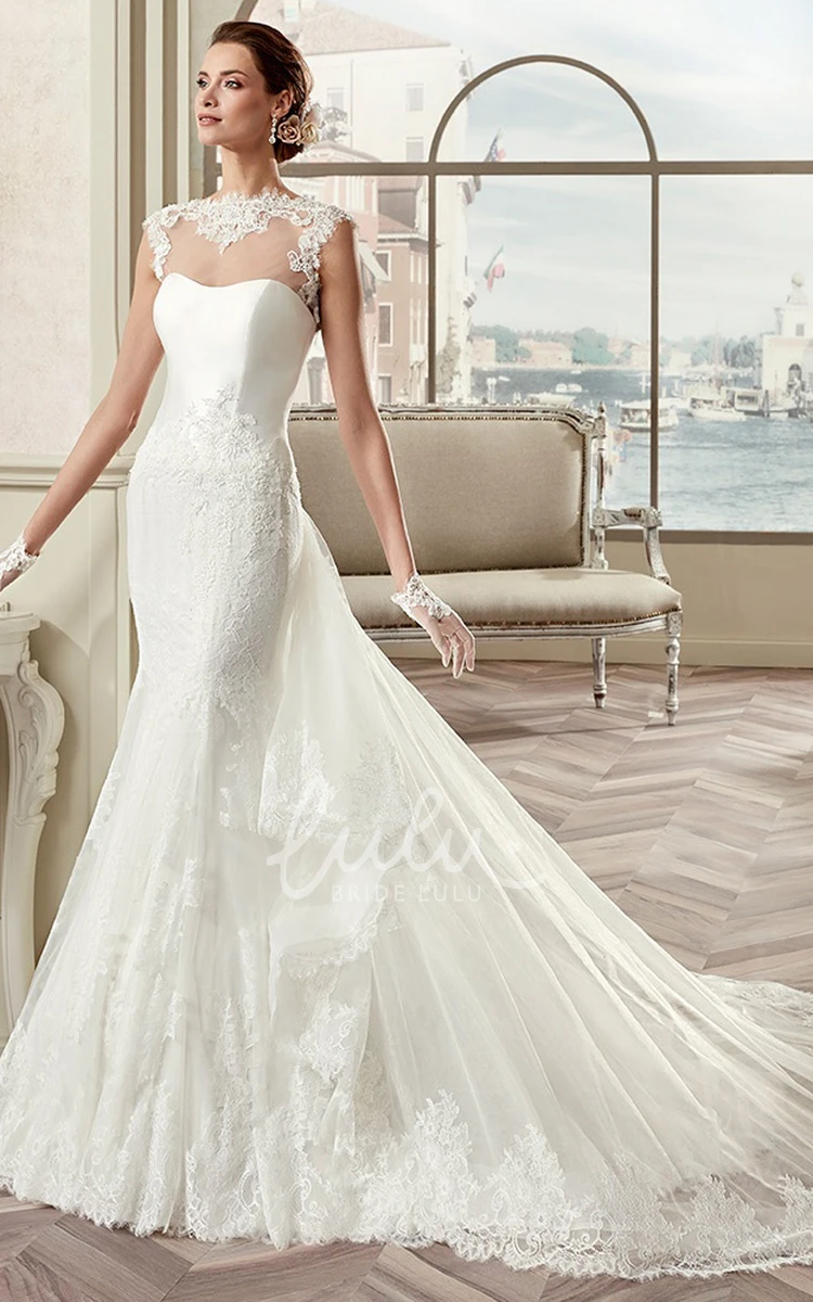 Cap Sleeve Mermaid Illusion Bridal Gown with Detachable Train