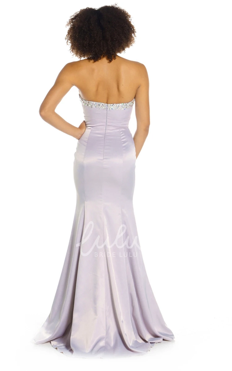 Beaded Satin Prom Dress with Sweetheart Neckline Classy Sheath Floor-Length