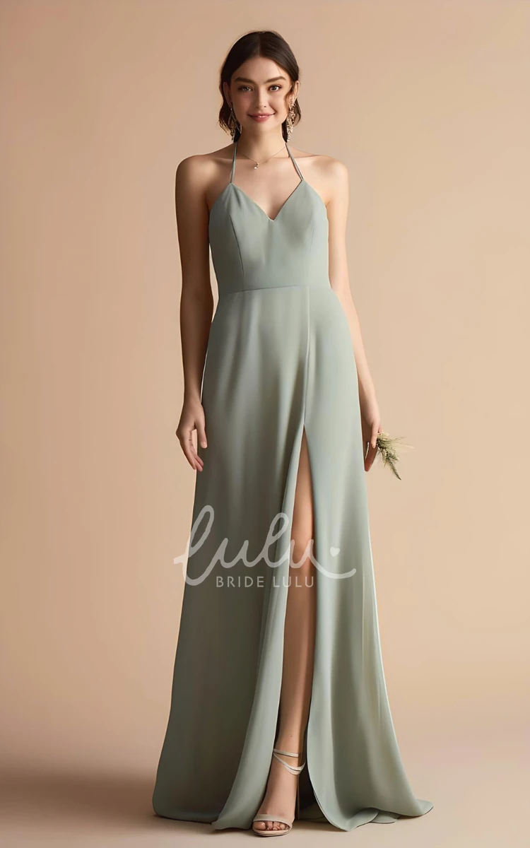 A-Line Chiffon Bridesmaid Dress with Split Front 2024 Sexy Bohemian Floor-length