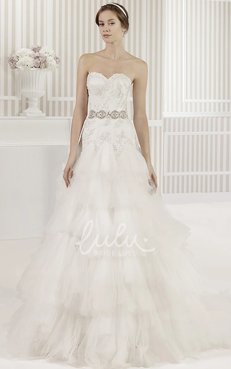 Sweetheart Tulle Wedding Dress with Beading and Corset Back A-Line Floor-Length