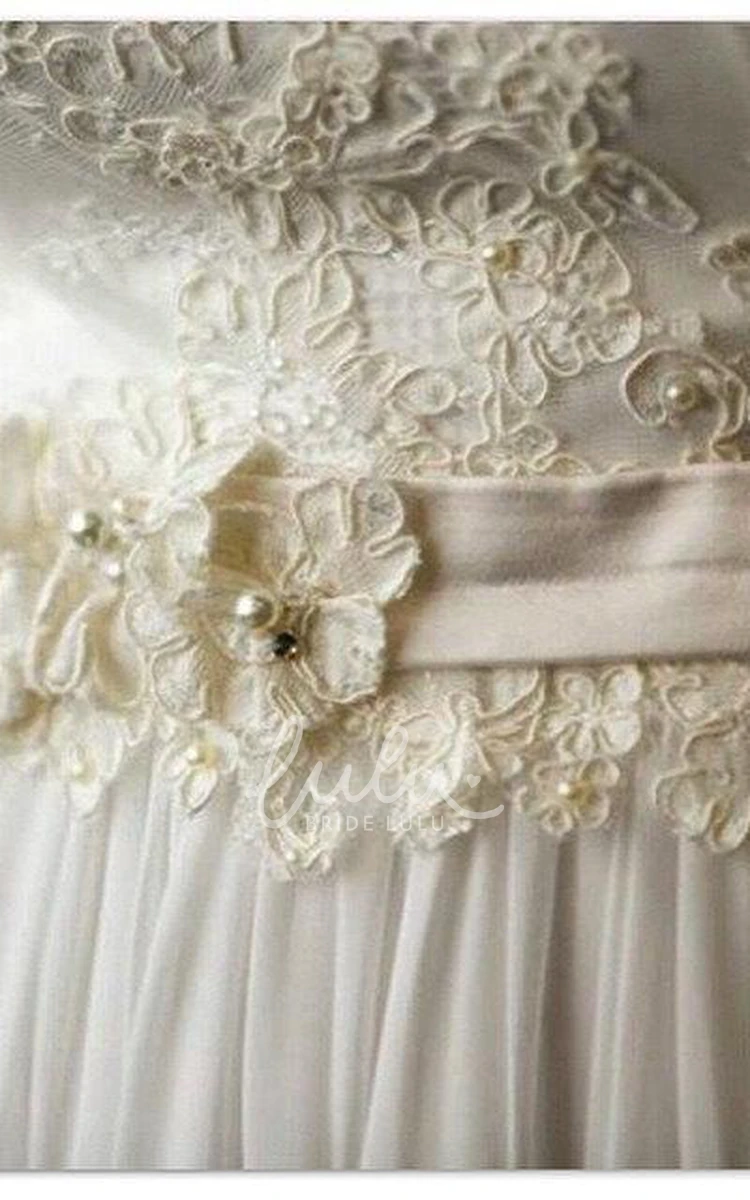 Chiffon Lace Wedding Dress with Beading Flower Elegant Bridal Gown