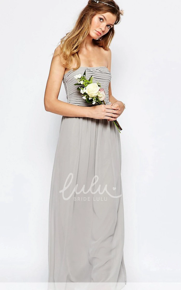 Ankle-Length Strapless Chiffon Bridesmaid Dress with Ruching and Straps