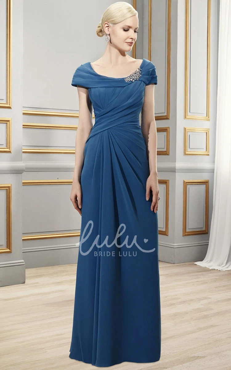 Sheath Chiffon Short-Sleeve Formal Dress with Broach and Draping