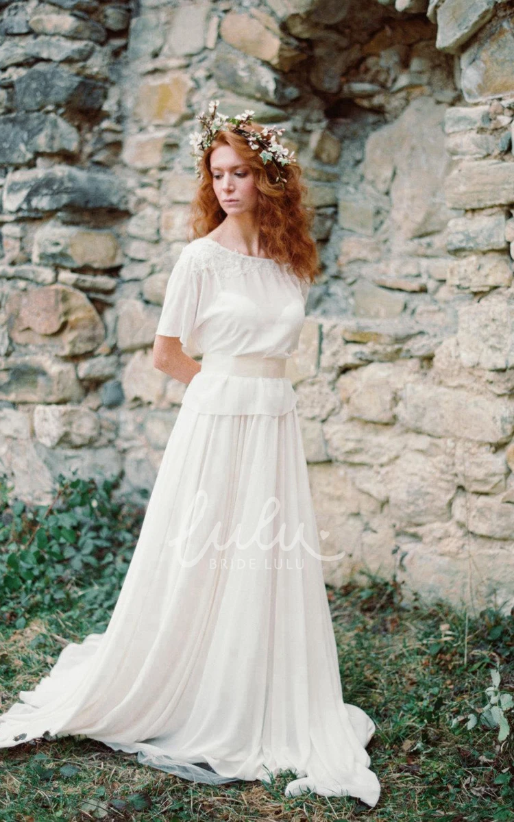 A-Line Chiffon Wedding Dress with Boho Pleats