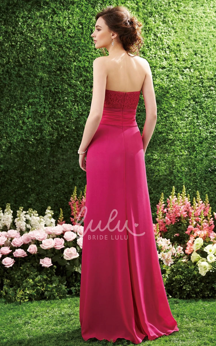 Chiffon Long Gown with Flower and Lace Bodice Strapless