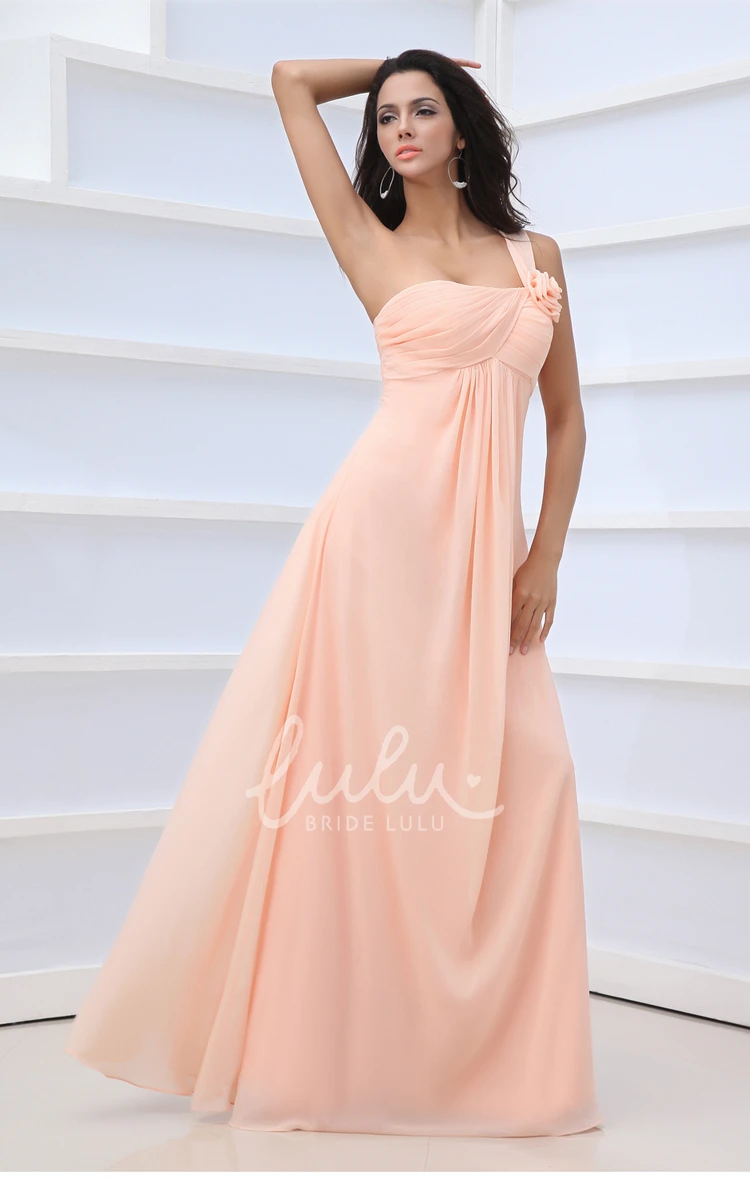 Floral Single Strap Chiffon Bridesmaid Dress Empire Criss-Cross Draping Gown