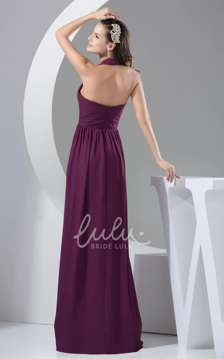 Halter Maxi Formal Dress with Pleats and Backless Design Flowy A-Line Dress