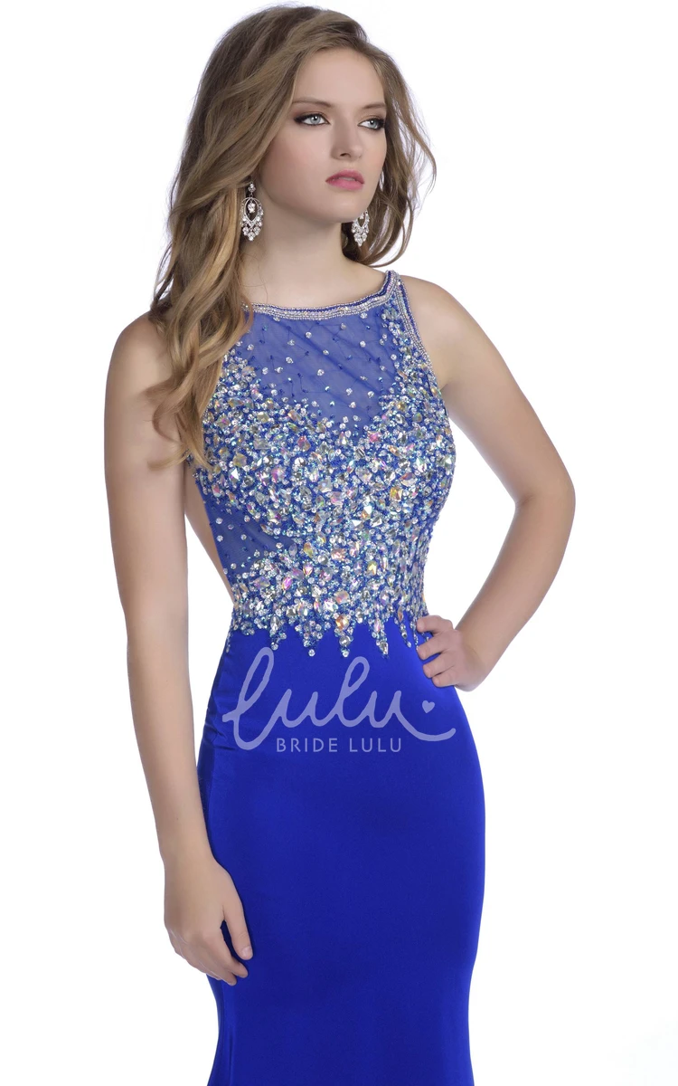 Backless Chiffon Prom Dress Sheath Rhinestone Bodice Beach Modern