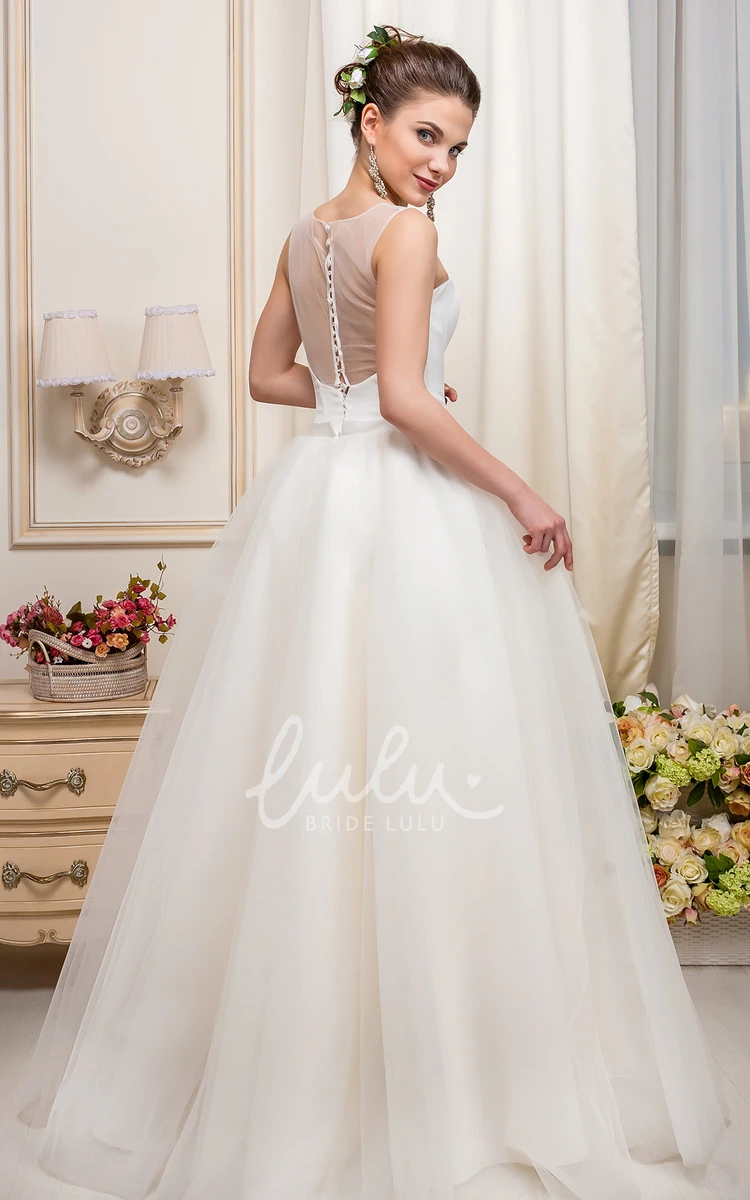 Tulle&Satin Floor-Length Wedding Dress A-Line Scoop-Neck